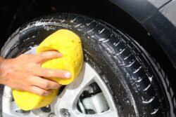 washing car wheel and tire