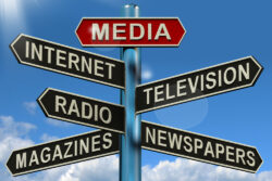 Media Signpost Shows Internet Television Newspapers Magazines And Radio